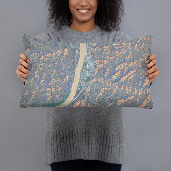 Person holding 20x12 Custom New Martinsville West Virginia Map Throw Pillow in Afternoon
