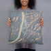 Person holding 18x18 Custom New Martinsville West Virginia Map Throw Pillow in Afternoon
