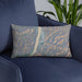 Custom New Martinsville West Virginia Map Throw Pillow in Afternoon on Blue Colored Chair