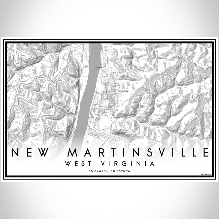 New Martinsville West Virginia Map Print Landscape Orientation in Classic Style With Shaded Background