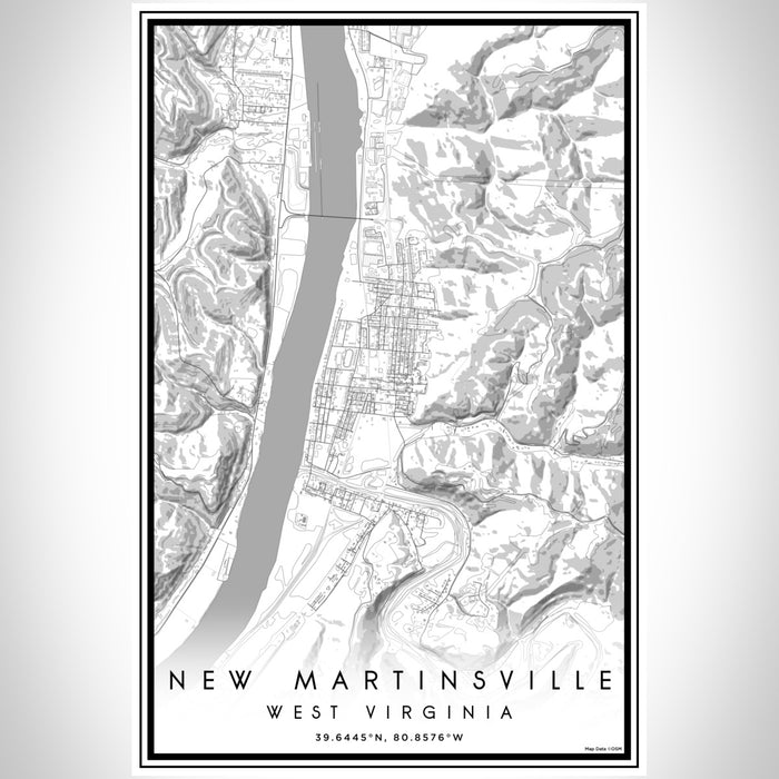 New Martinsville West Virginia Map Print Portrait Orientation in Classic Style With Shaded Background