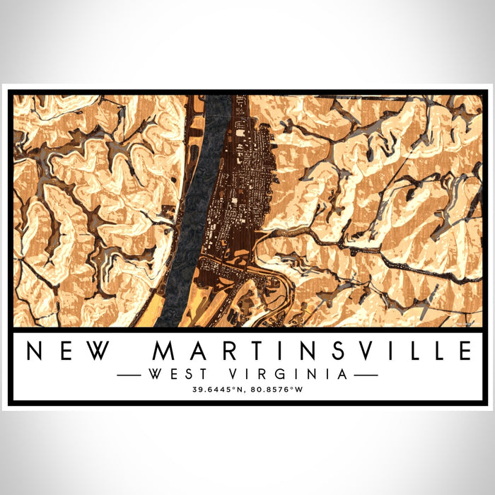 New Martinsville West Virginia Map Print Landscape Orientation in Ember Style With Shaded Background