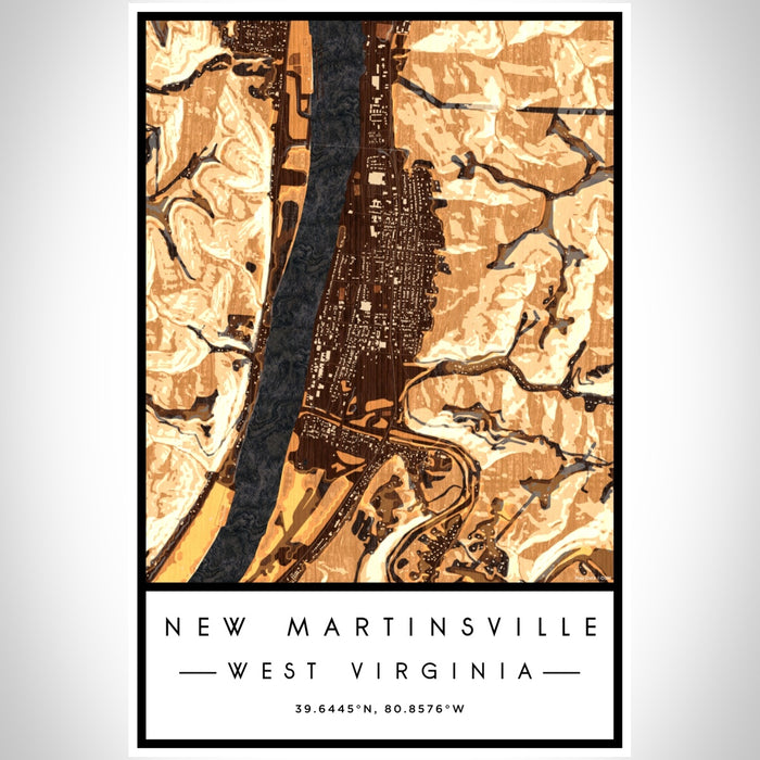 New Martinsville West Virginia Map Print Portrait Orientation in Ember Style With Shaded Background