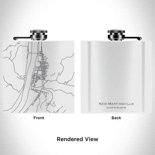 Rendered View of New Martinsville West Virginia Map Engraving on 6oz Stainless Steel Flask in White