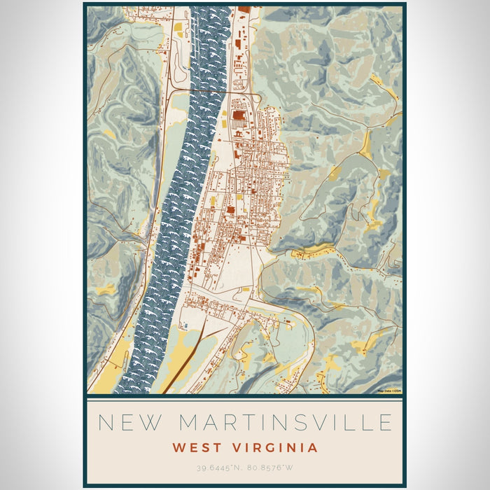 New Martinsville West Virginia Map Print Portrait Orientation in Woodblock Style With Shaded Background