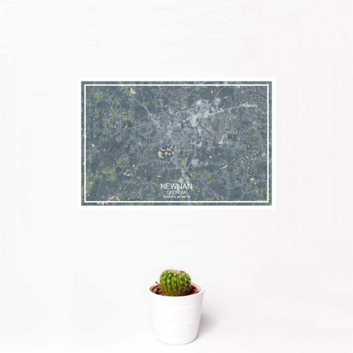 12x18 Newnan Georgia Map Print Landscape Orientation in Afternoon Style With Small Cactus Plant in White Planter