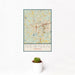 12x18 Newnan Georgia Map Print Portrait Orientation in Woodblock Style With Small Cactus Plant in White Planter