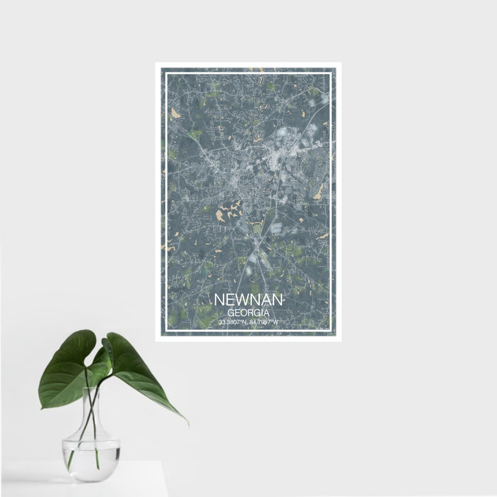 16x24 Newnan Georgia Map Print Portrait Orientation in Afternoon Style With Tropical Plant Leaves in Water