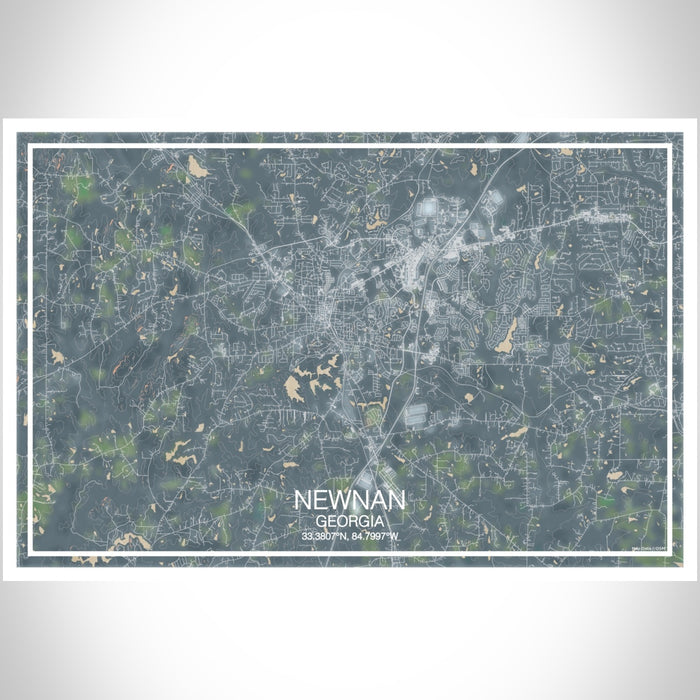 Newnan Georgia Map Print Landscape Orientation in Afternoon Style With Shaded Background