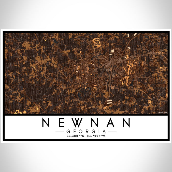 Newnan Georgia Map Print Landscape Orientation in Ember Style With Shaded Background
