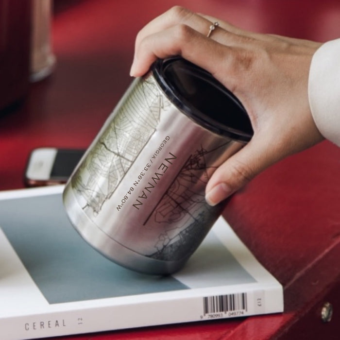 Newnan Georgia Custom City Map Inscription Coordinates on 10oz Stainless Steel Insulated Cup with Sipping Lid