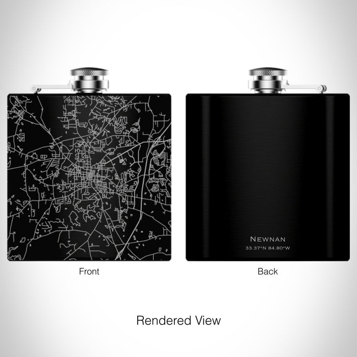 Rendered View of Newnan Georgia Map on 6oz Stainless Steel Flask in Black