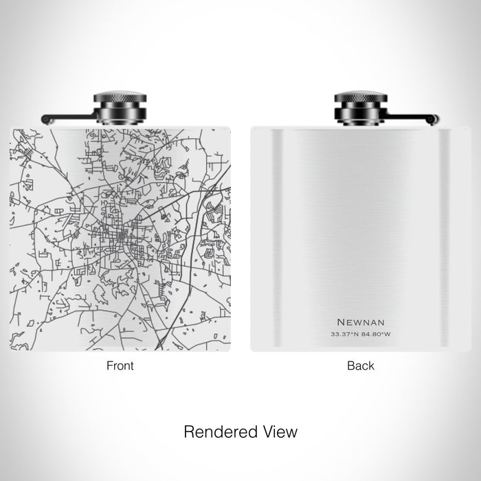 Rendered View of Newnan Georgia Map on 6oz Stainless Steel Flask in White