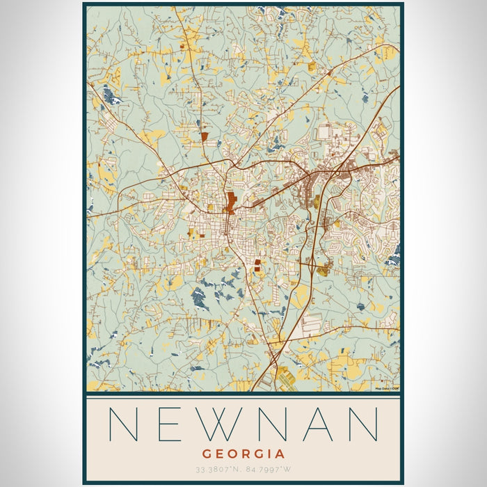 Newnan Georgia Map Print Portrait Orientation in Woodblock Style With Shaded Background