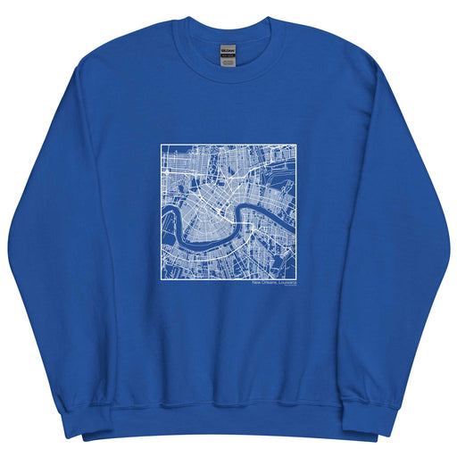 New Orleans Louisiana  Map Unisex Crewneck Sweater with City inscription in Royal Blue