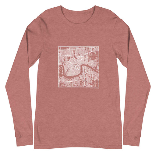 New Orleans Louisiana  Map Unisex Long-Sleeve T-shirt with City inscription in Heather Mauve