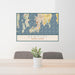 24x36 Newport Rhode Island Map Print Lanscape Orientation in Woodblock Style Behind 2 Chairs Table and Potted Plant