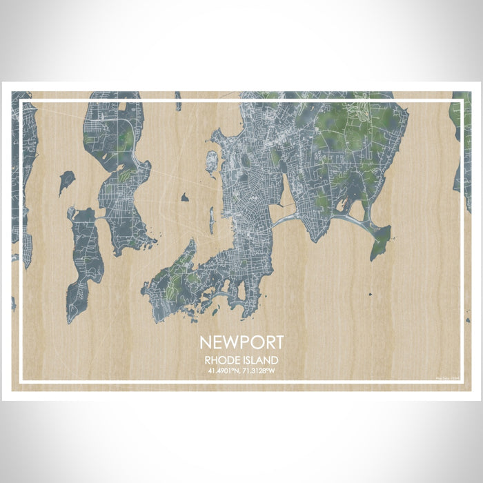 Newport Rhode Island Map Print Landscape Orientation in Afternoon Style With Shaded Background
