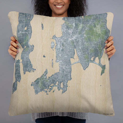 Person holding 22x22 Custom Newport Rhode Island Map Throw Pillow in Afternoon