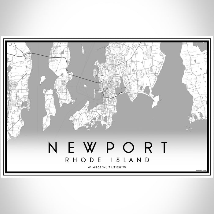 Newport Rhode Island Map Print Landscape Orientation in Classic Style With Shaded Background