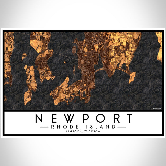 Newport Rhode Island Map Print Landscape Orientation in Ember Style With Shaded Background