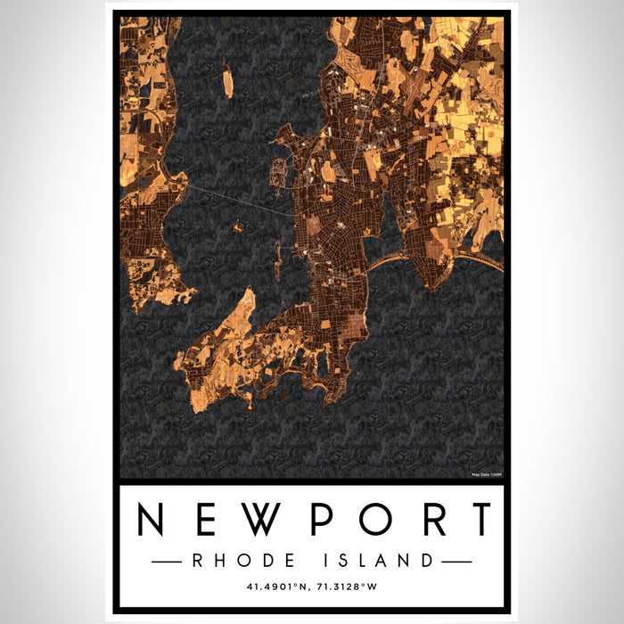 Newport Rhode Island Map Print Portrait Orientation in Ember Style With Shaded Background