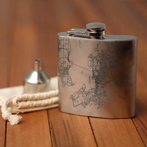 Newport Rhode Island Custom Engraved City Map Inscription Coordinates on 6oz Stainless Steel Flask