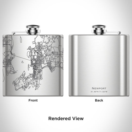 Rendered View of Newport Rhode Island Map Engraving on 6oz Stainless Steel Flask