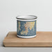 Front View Custom Newport Rhode Island Map Enamel Mug in Woodblock on Cutting Board