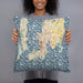 Person holding 18x18 Custom Newport Rhode Island Map Throw Pillow in Woodblock
