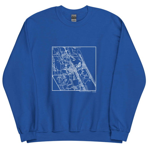 New Smyrna Beach Florida  Map Unisex Crewneck Sweater with City inscription in Royal Blue