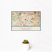 12x18 Newton Massachusetts Map Print Landscape Orientation in Woodblock Style With Small Cactus Plant in White Planter