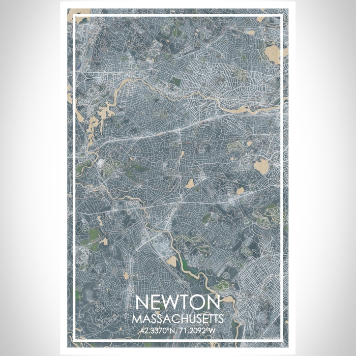 Newton Massachusetts Map Print Portrait Orientation in Afternoon Style With Shaded Background