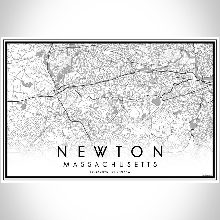 Newton Massachusetts Map Print Landscape Orientation in Classic Style With Shaded Background