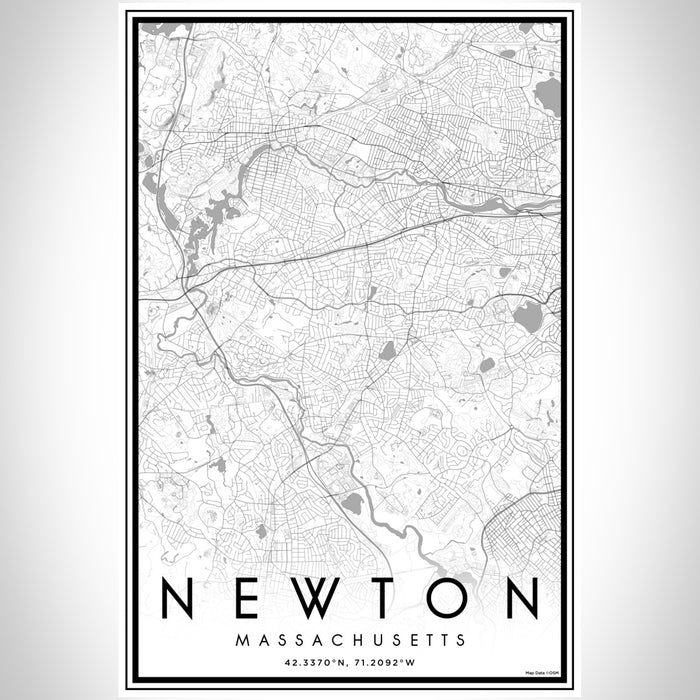 Newton Massachusetts Map Print Portrait Orientation in Classic Style With Shaded Background