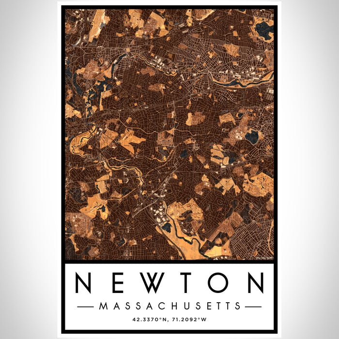 Newton Massachusetts Map Print Portrait Orientation in Ember Style With Shaded Background