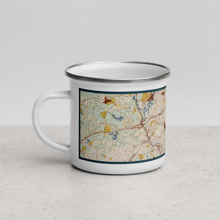 Left View Custom Newton Massachusetts Map Enamel Mug in Woodblock