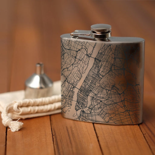 New York New York Custom Engraved City Map Inscription Coordinates on 6oz Stainless Steel Flask