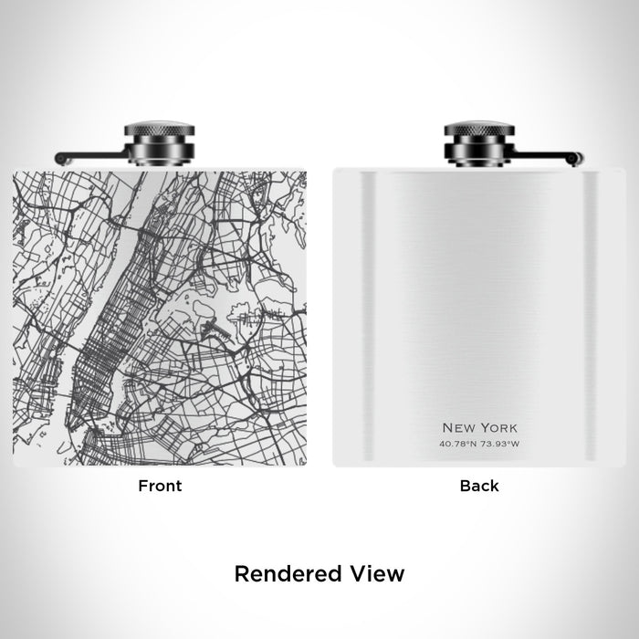 Rendered View of New York New York Map Engraving on 6oz Stainless Steel Flask in White