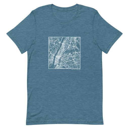 New York New York  Map Unisex T-Shirt with City inscription in Heather Teal