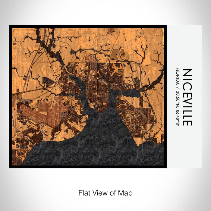 Rendered View of Niceville Florida Map on 20oz Stainless Steel Insulated Bottle with Bamboo Top with printed ember style map