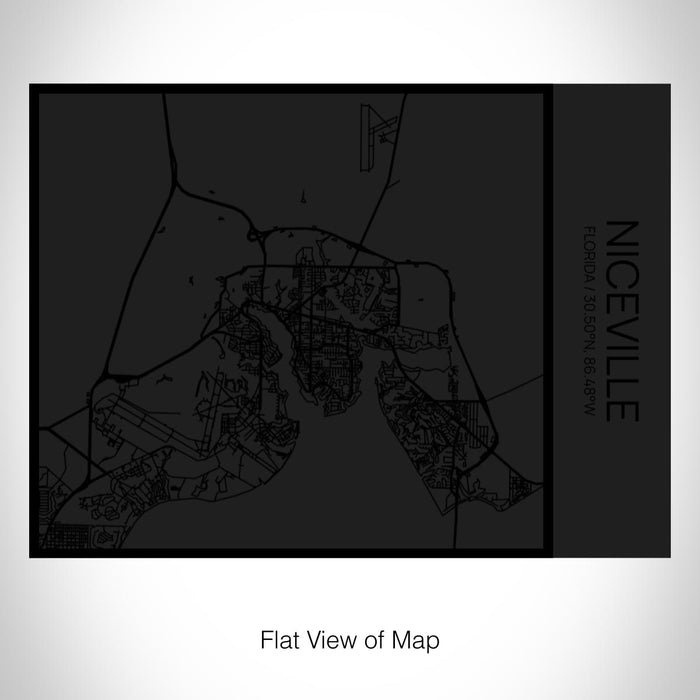 Rendered View of Niceville Florida Map on 20oz Stainless Steel Insulated Bottle with Bamboo Top in Matte Black with printed Tactile Lines Map in Black