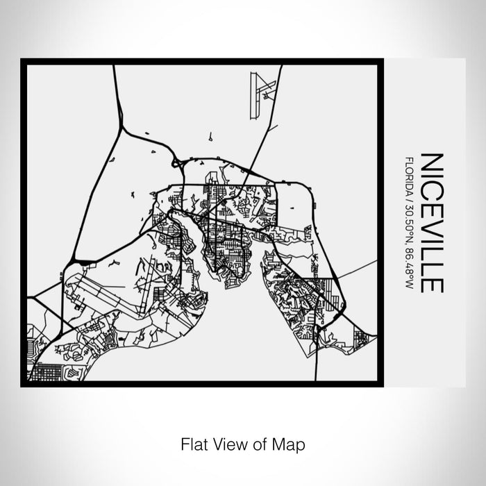 Rendered View of Niceville Florida Map on 20oz Stainless Steel Insulated Bottle with Bamboo Top in Matte White with printed Tactile Lines Map in Black