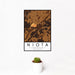 12x18 Niota Tennessee Map Print Portrait Orientation in Ember Style With Small Cactus Plant in White Planter
