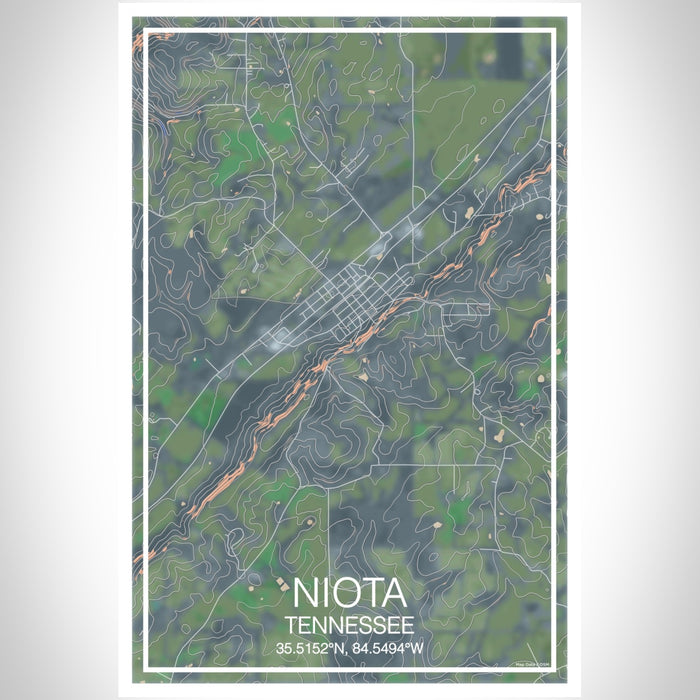 Niota Tennessee Map Print Portrait Orientation in Afternoon Style With Shaded Background