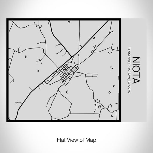 Rendered View of Niota Tennessee Map on 20oz Stainless Steel Insulated Bottle with Bamboo Top with printed Tactile Lines Map in Black