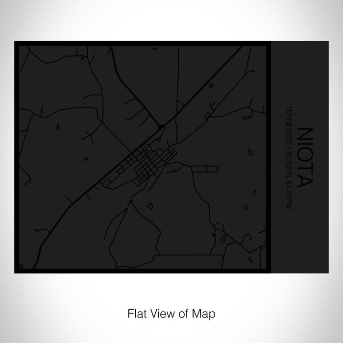 Rendered View of Niota Tennessee Map on 20oz Stainless Steel Insulated Bottle with Bamboo Top in Matte Black with printed Tactile Lines Map in Black