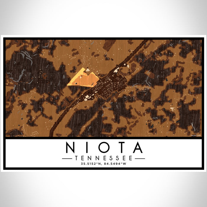 Niota Tennessee Map Print Landscape Orientation in Ember Style With Shaded Background