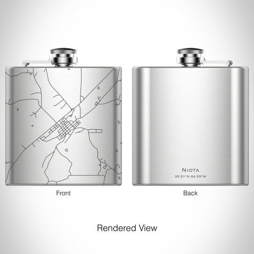 Rendered View of Niota Tennessee Map on 6oz Stainless Steel Flask