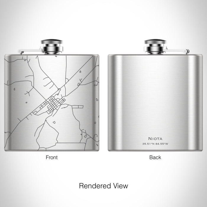Rendered View of Niota Tennessee Map on 6oz Stainless Steel Flask